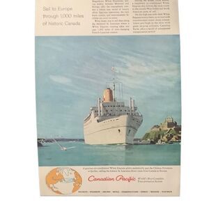 Vintage 1959 Canadian Pacific Sail to Europe Ad Advertisement